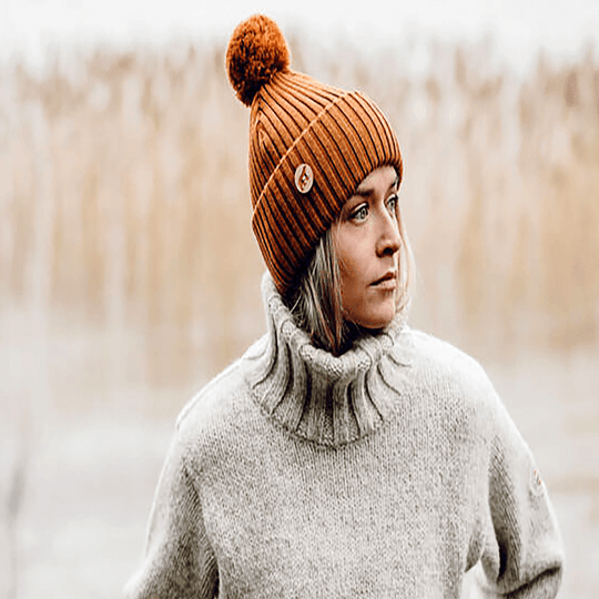 SuperYellow Arctos Merino Wool Pompom Beanie Cognac