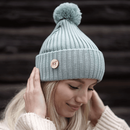 SuperYellow Arctos Merino Wool Pompom Beanie Frosty mint