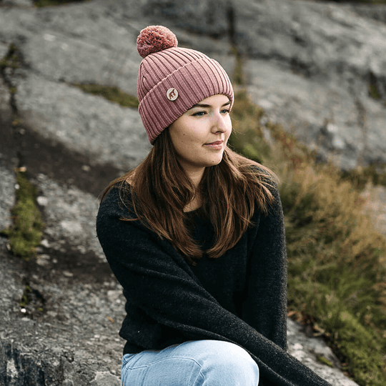 SuperYellow Arctos Merino Wool Pompom Beanie Rose