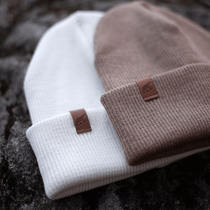 SuperYellow Inari Merino Wool Beanie Toffee and Off white