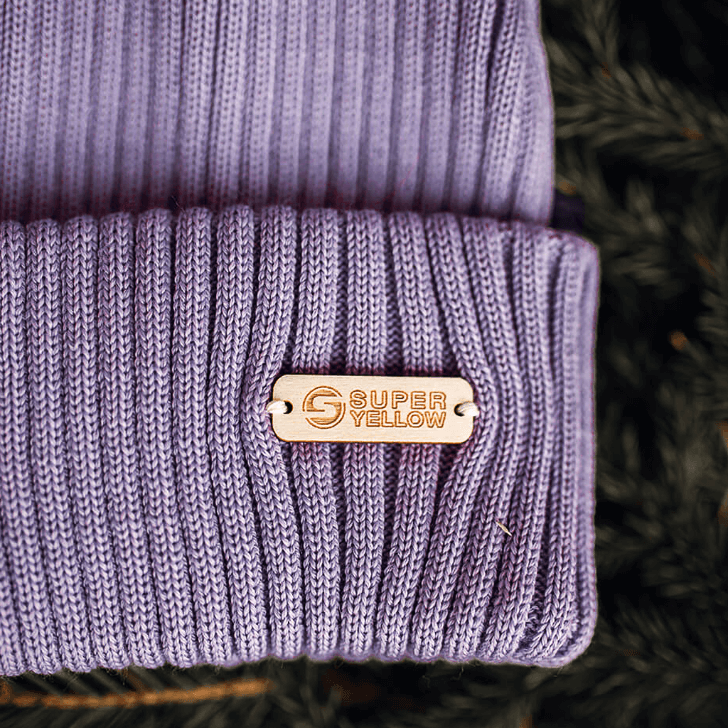 Kide Merino Wool Pompom Beanie Close Up Lavender