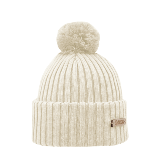 SuperYellow Kide Merino Wool Pompom Beanie Off White