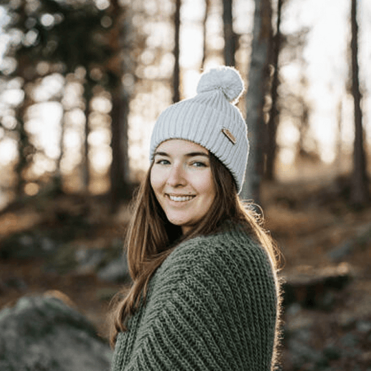 SuperYellow Merino Wool Pompom Beanie Off-white