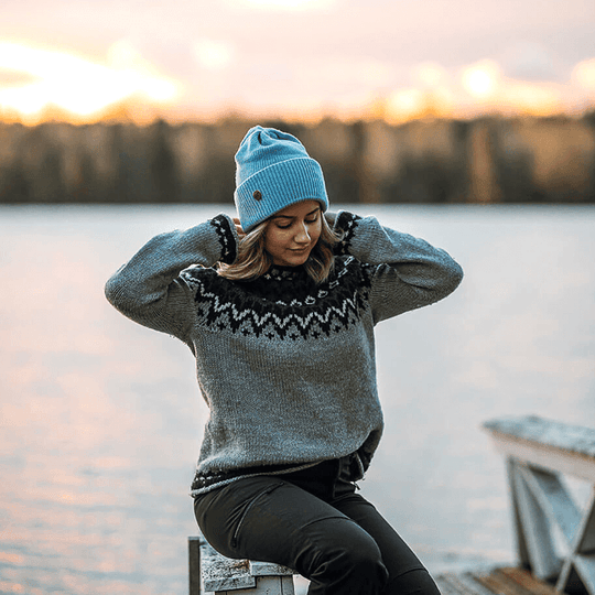SuperYellow Norden Merino Wool Chunky Beanie Light Blue
