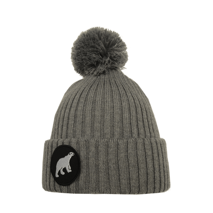 SuperYellow Polar Junior Merino Wool Kids Pompom Beanie Light Grey