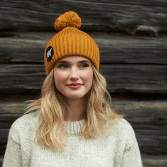 Superyellow Polar Merino Wool Beanie Pompom Mustard